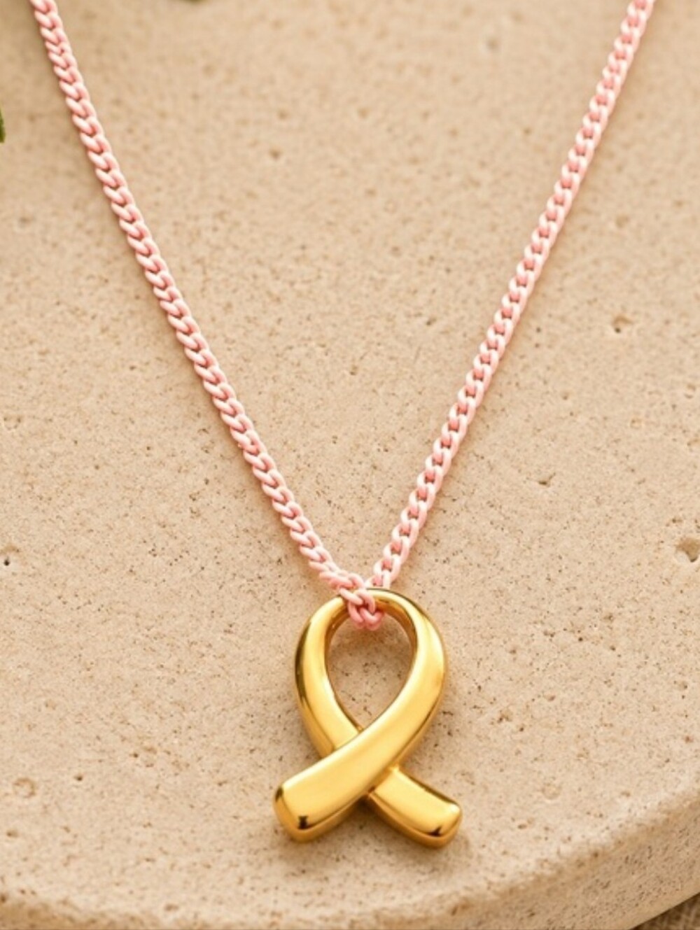 Plunder Gold Ribbon Pendant on Rose Pink Chain